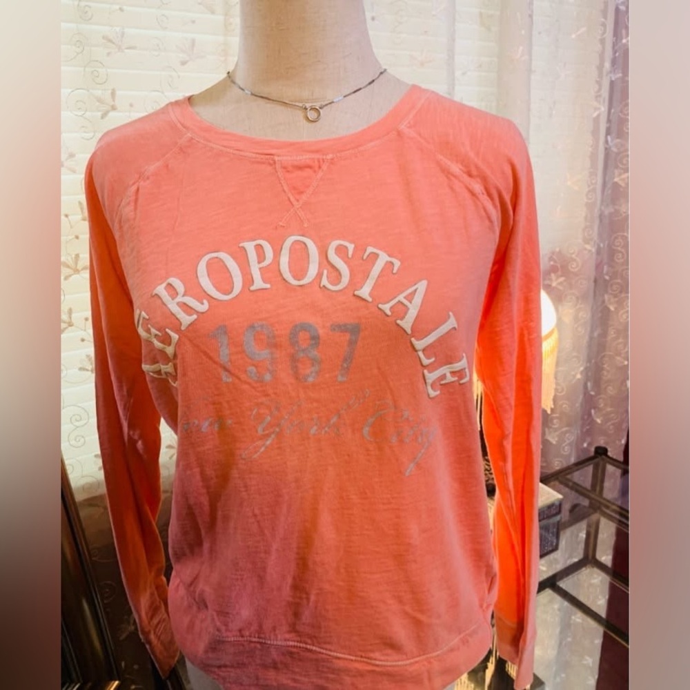 Aeropostale 1987 Coral Long Sleeve Graphic Tee